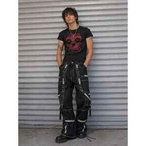 Black Bondage Rave Zip Strap Punk Goth Jeans Pants Trousers   Mens Size 38